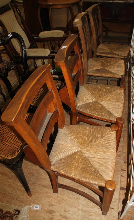 4 rush seat chapel chairs(-)